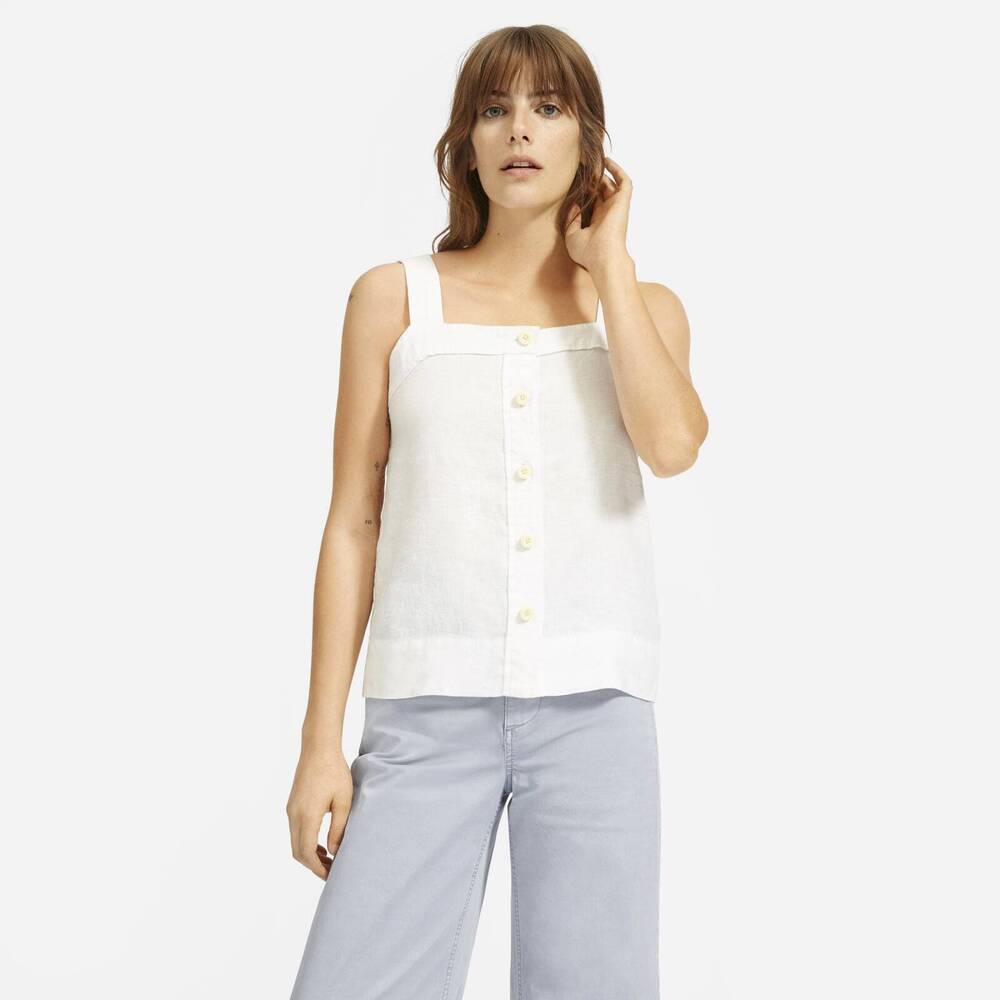 Everlane The Linen Picnic Top White Base - Size 6